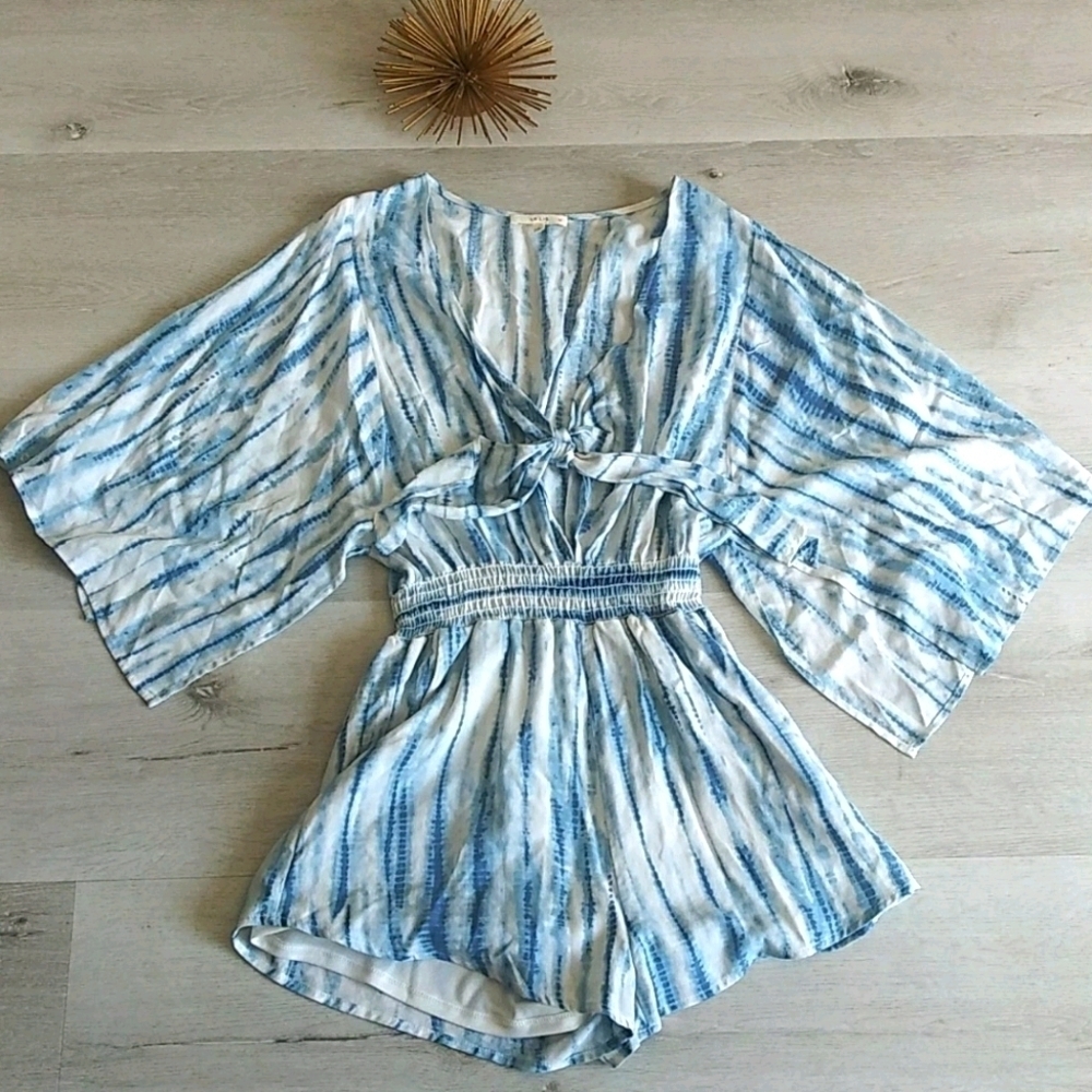 Le Lis Stitch Fix tie dye Blue Romper front tie
